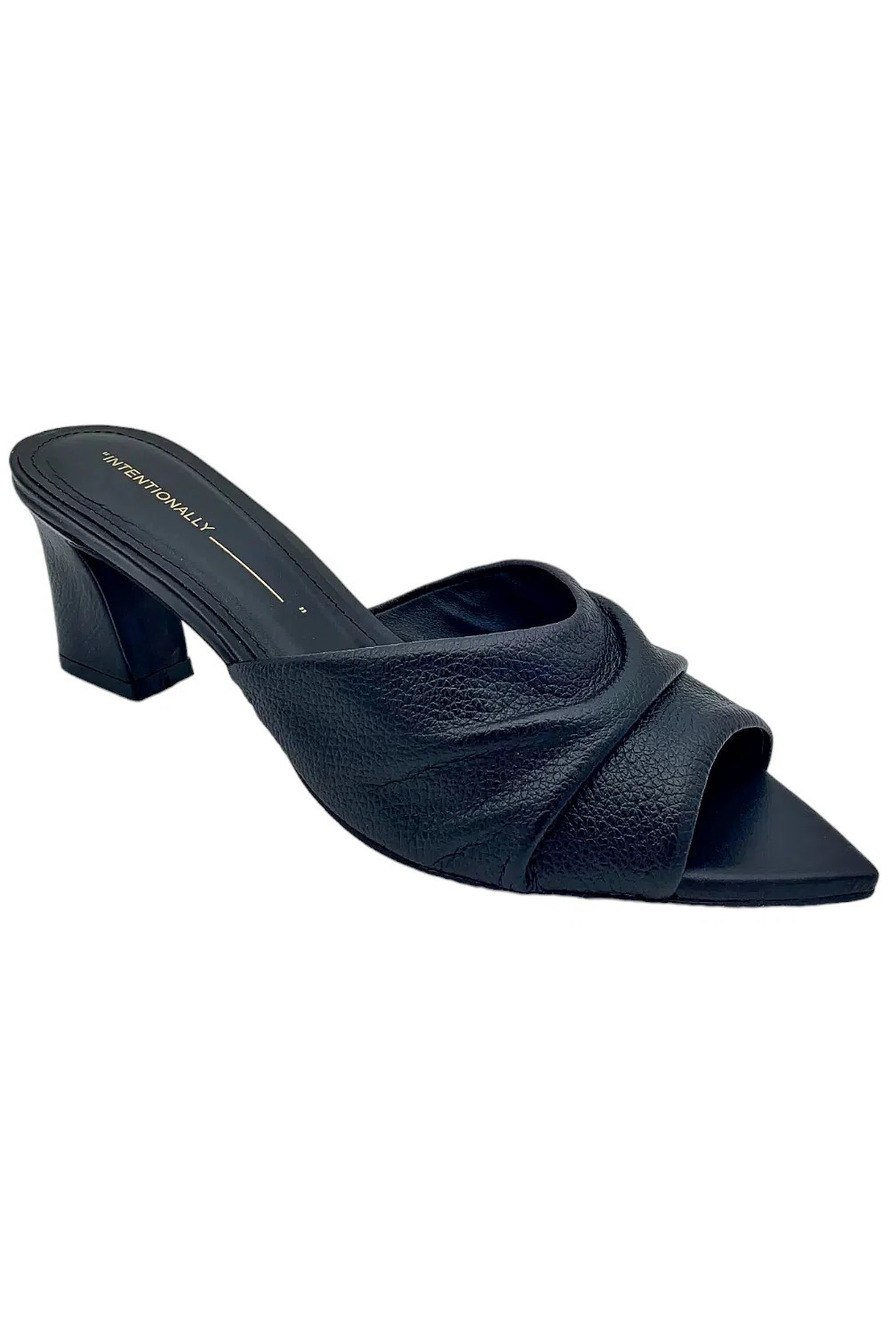 INTENTIONALLY BLANK Leather Pointed Toe Mule Sandals Fair Black - Medium